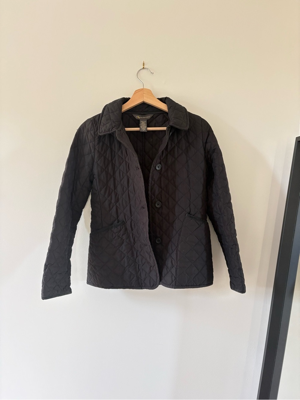 Vintage Banana Republic Black Quilted Button-Front Puffer Jacket